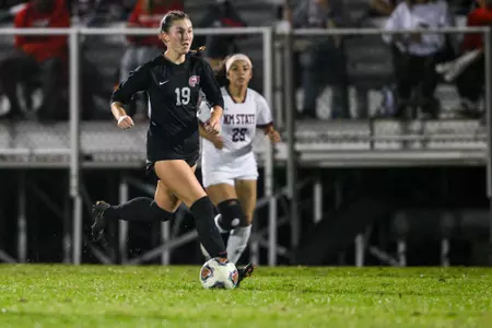 Midfielder Rebecca Roth (19) of the WKU Hilltoppers at WKU Soccer Complex on October 27, 2023 in Bowling Green, KY. Photo by Steve Roberts/WKU Athletics