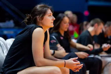 Outside hitter Paige Briggs (1) of the WKU Hilltoppers for the NCAA 1st Round Regional tournament at Thompson-Bowling Arena on December 1, 2023 in Knoxville, TN. Photo by Steve Roberts/WKU Athletics