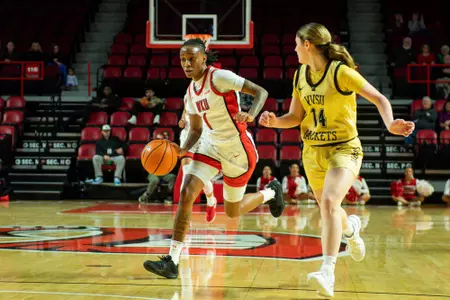 Guard Destiny Salary (1) of the WKU Hilltoppers at E.A. Diddle Arena on December 29, 2023 in Bowling Green, KY. Photo by Steve Roberts/WKU Athletics