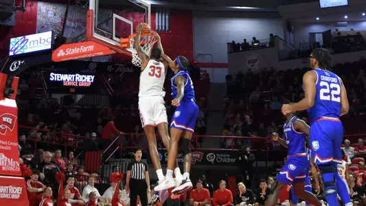 Center Jamarion Sharp (33) of the WKU Hilltoppers at E.A. Diddle Arena on February 23, 2023 in Bowling Green, KY. (Photo by Steve Roberts/WKU Athletics)