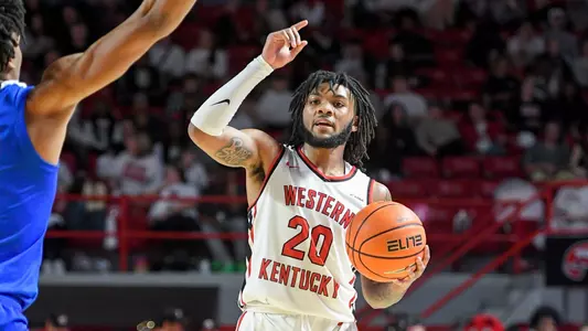 Guard Dayvion McKnight (20) of the WKU Hilltoppers at E.A. Diddle Arena on February 9, 2023 in Bowling Green, KY. (Photo by Steve Roberts/WKU Athletics)