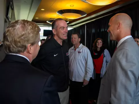 The introduction of the new MBB head coach Steve Lutz at The Harbaugh Club on March 20, 2023 in Bowling Green, KY. (Photo by Steve Roberts/WKU Athletics)