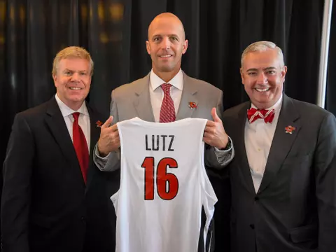 The introduction of the new MBB head coach Steve Lutz at The Harbaugh Club on March 20, 2023 in Bowling Green, KY. (Photo by Steve Roberts/WKU Athletics)