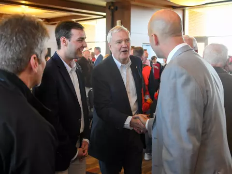 The introduction of the new MBB head coach Steve Lutz at The Harbaugh Club on March 20, 2023 in Bowling Green, KY. (Photo by Steve Roberts/WKU Athletics)
