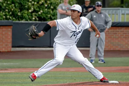 Pitcher Cam Tullar of the WKU Hilltoppers at Nick Denes Field on April 22, 2023 in Bowling Green, KY. Photo by Evan Brown/WKU Athletics