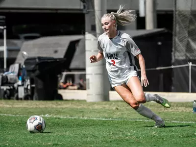 Defender Aspen Seaich (2) of the WKU Hilltoppers at WKU Soccer Complex on September 03, 2023 in Bowling Green, KY. Photo by Wyatt Richardson/WKU Athletics