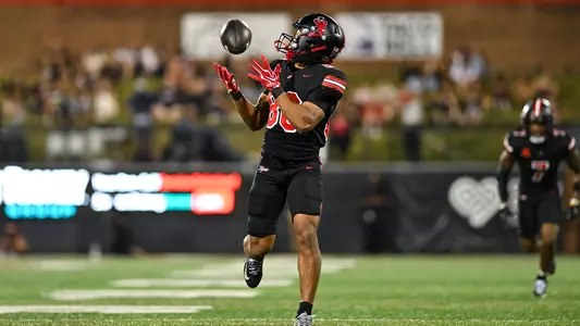 WKU Football wide receiver Jonathan Stafford Jr. catches a touchdown pass against Missouri State on Thursday, Oct. 8, at Houchens-Smith Stadium.