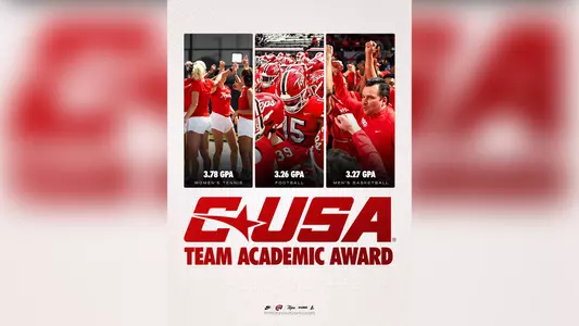 WKU Women's Tennis, Football and Men's Basketball earned the 2025-26 CUSA Sport Academic Award. During the 2025-26 academic year, Women's Tennis recorded a 3.78 GPA, while Men's Basketball had a 3.27 GPA and Football had a 3.26.