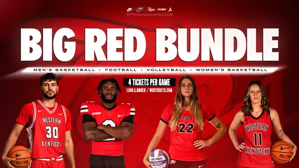 WKU Athletics announced the return of the Big Red Bundle ticket package on Wednesday. The Big Red Bundle is priced at only $600, but carries a value of over $1,100 – savings of more than $500! The Big Red Bundle includes four (4) tickets to every home Football, Men's Basketball, Women's Basketball and Volleyball game during the 2026-27 athletic season – excluding postseason play.