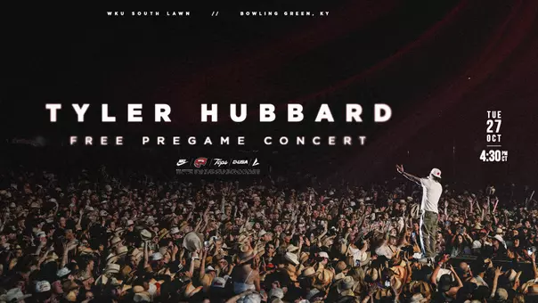 Tyler Hubbard will perform a free pregame concert at WKU on Tuesday, Oct. 27, at 4:30 p.m. CT on South Lawn prior to WKU Football's game against Delaware.