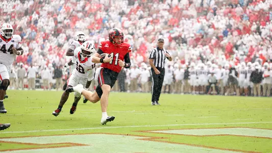 WKU Football quarterback Brock Glenn runs for a touchdown against No. 2 Georgia on Saturday, Sept. 12, 2026, at Sanford Stadium in Athens, Georgia.