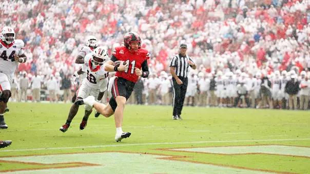 WKU Football quarterback Brock Glenn runs for a touchdown against No. 2 Georgia on Saturday, Sept. 12, 2026, at Sanford Stadium in Athens, Georgia.