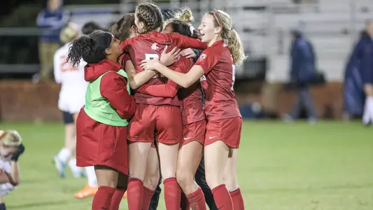 Soccer celebrates the win over Virginia