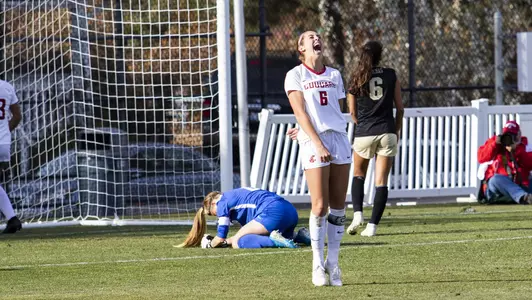 Morgan Weaver celebrates one of her record four goals against Colorado