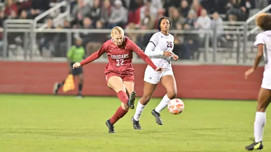 Marin Whieldon strikes the ball against ASU