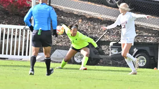 Nadia Cooper distributes the ball from goal against Arizona