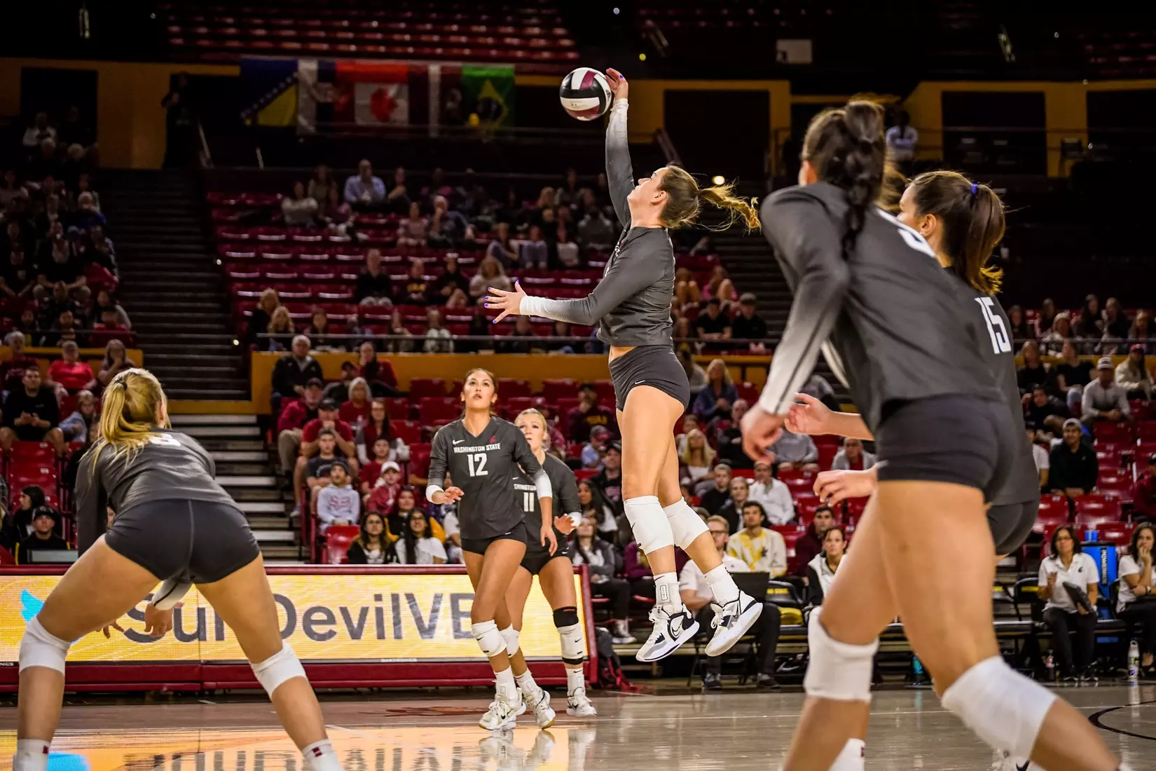Washington State volleyball defeated Arizona State, 3-0, on Friday, Nov. 11, 2022, at Desert Financial Arena in Tempe, Ariz.