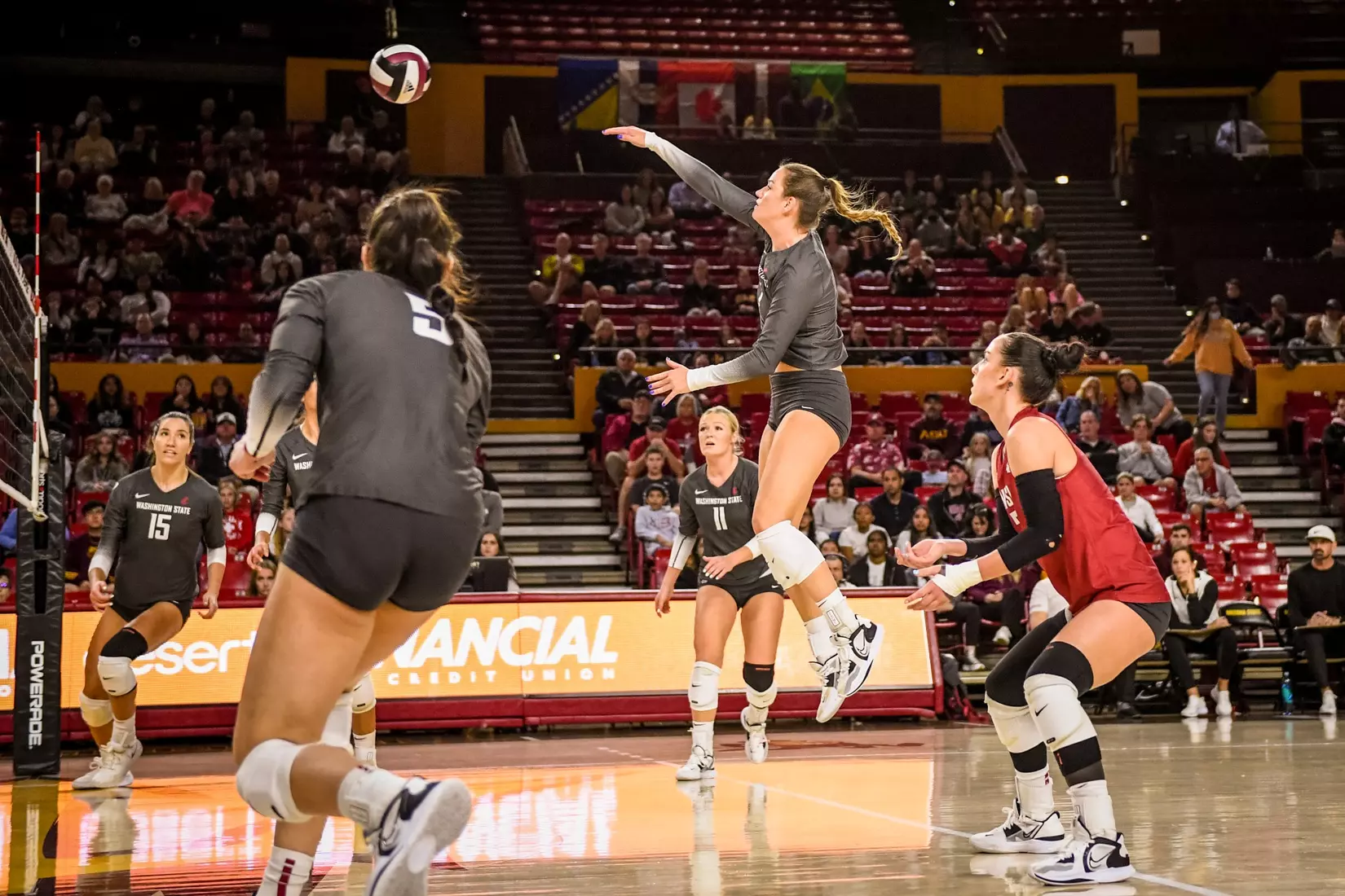 Washington State volleyball defeated Arizona State, 3-0, on Friday, Nov. 11, 2022, at Desert Financial Arena in Tempe, Ariz.