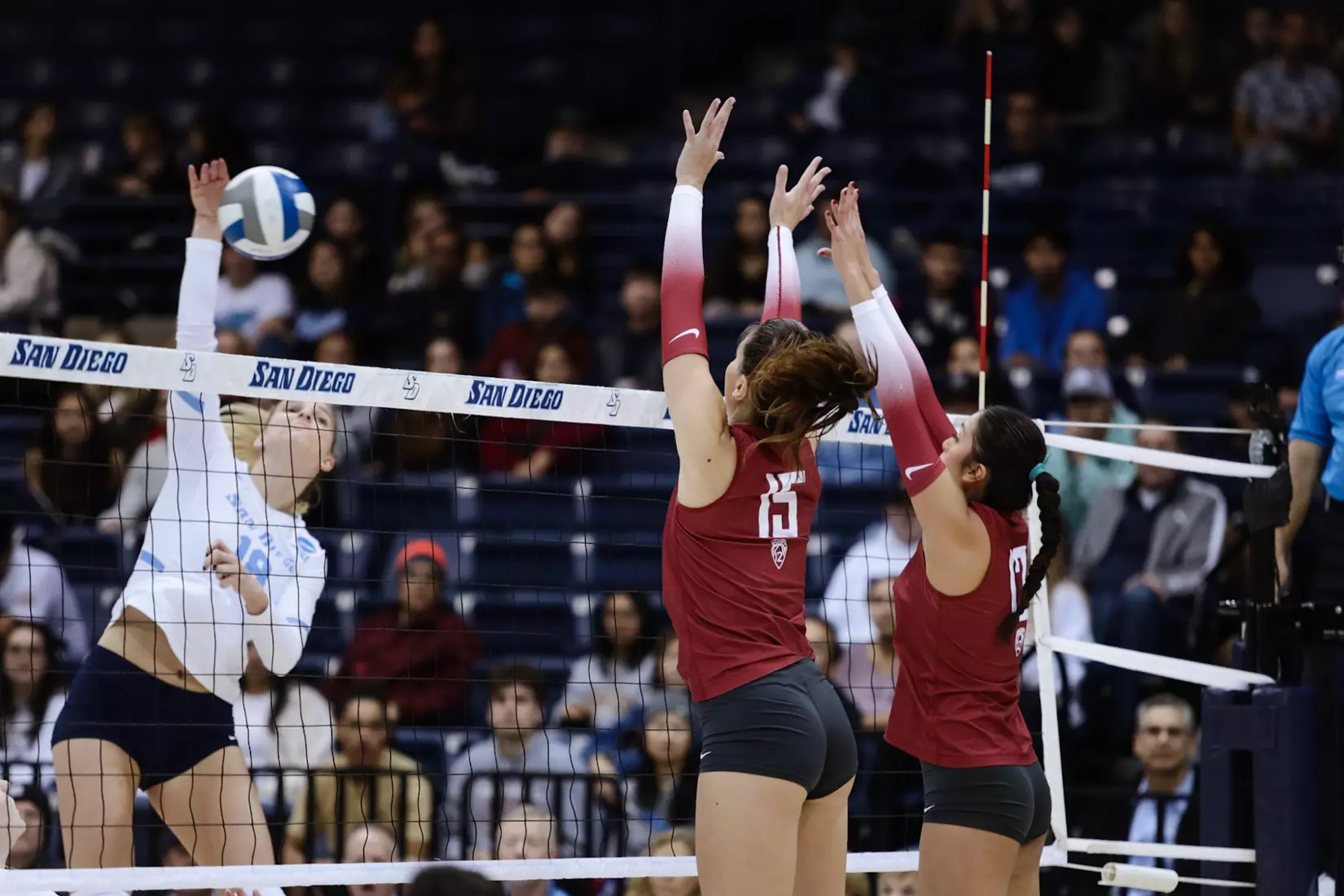 24th-ranked Washington State volleyball fell, 3-1, at third-ranked San Diego, on Friday, Dec. 2, 2022, at Jenny Craig Pavilion, in San Diego, Calif.