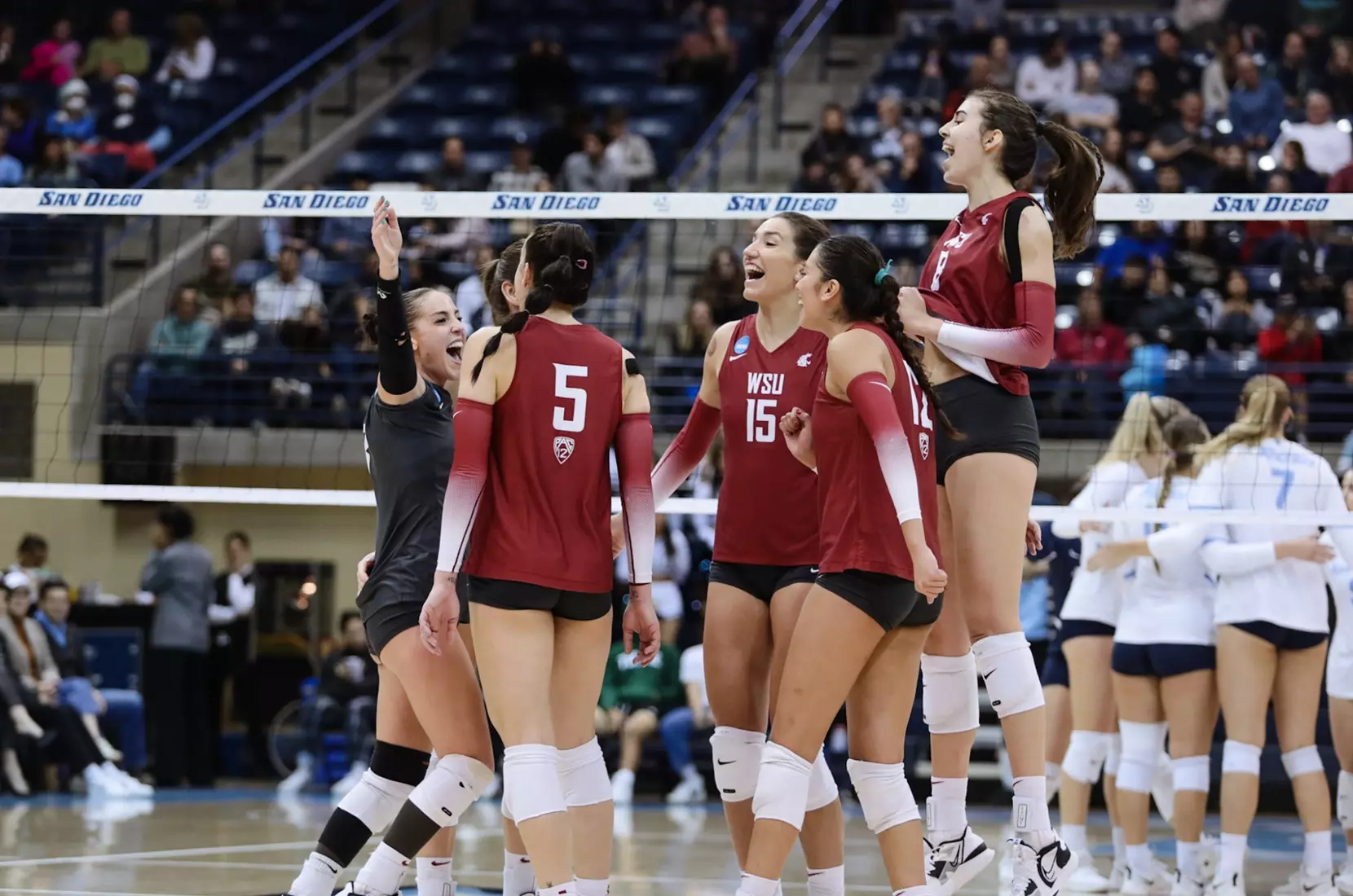 24th-ranked Washington State volleyball fell, 3-1, at third-ranked San Diego, on Friday, Dec. 2, 2022, at Jenny Craig Pavilion, in San Diego, Calif.