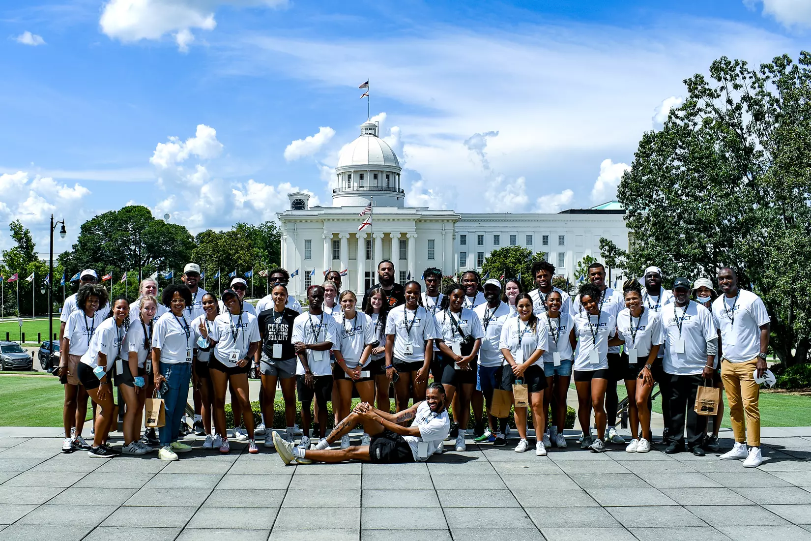 Chris Jackson (football), Anna Rodgers (track & field), and Deputy Athletics Director Ike Ukaegbu attend the Pac-12's ImPACT trip to historic Montgomery & Selma, Alabama.
