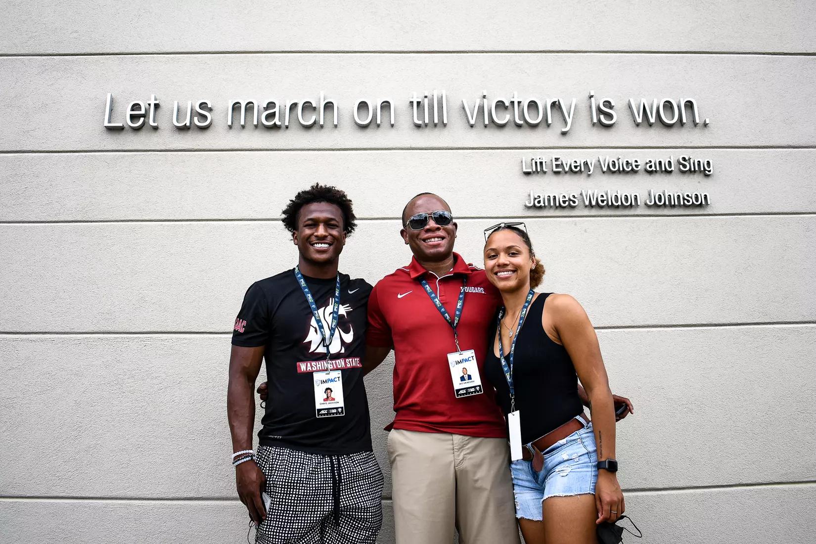 Chris Jackson (football), Anna Rodgers (track & field), and Deputy Athletics Director Ike Ukaegbu attend the Pac-12's ImPACT trip to historic Montgomery & Selma, Alabama.