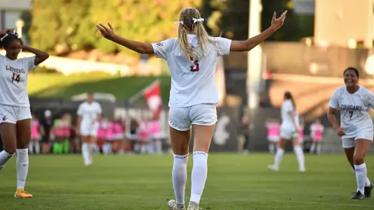 Sydney Studer celebrates after scoring a goal