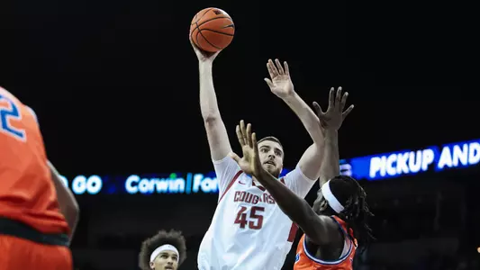 Oscar Cluff rises for a shot against Boise State, Dec. 21, 2023