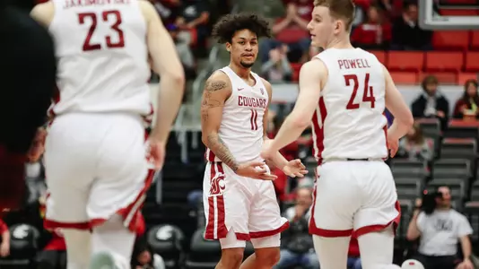 DJ Rodman celebrates after making a three against USC