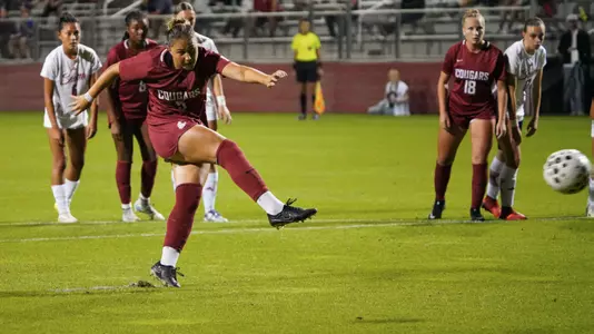 Keira Mitchell takes a penalty shot against Seattle U