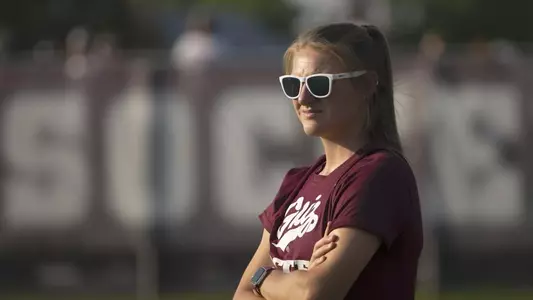 Ashley Herndon surveys the field at Montana