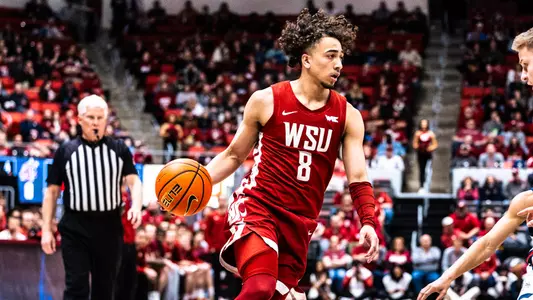 Nate Calmese drives against Gonzaga, Feb. 19, 2025