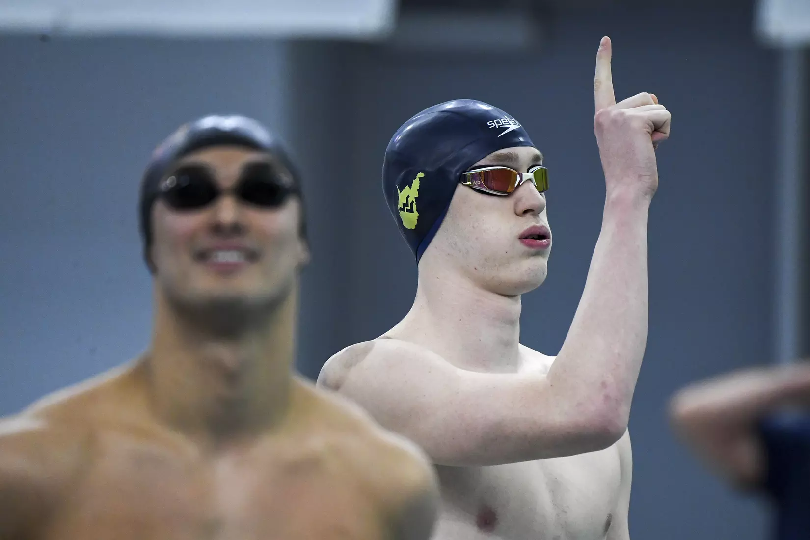 Hunter Armstrong prepares for the 50 meter freestyle.