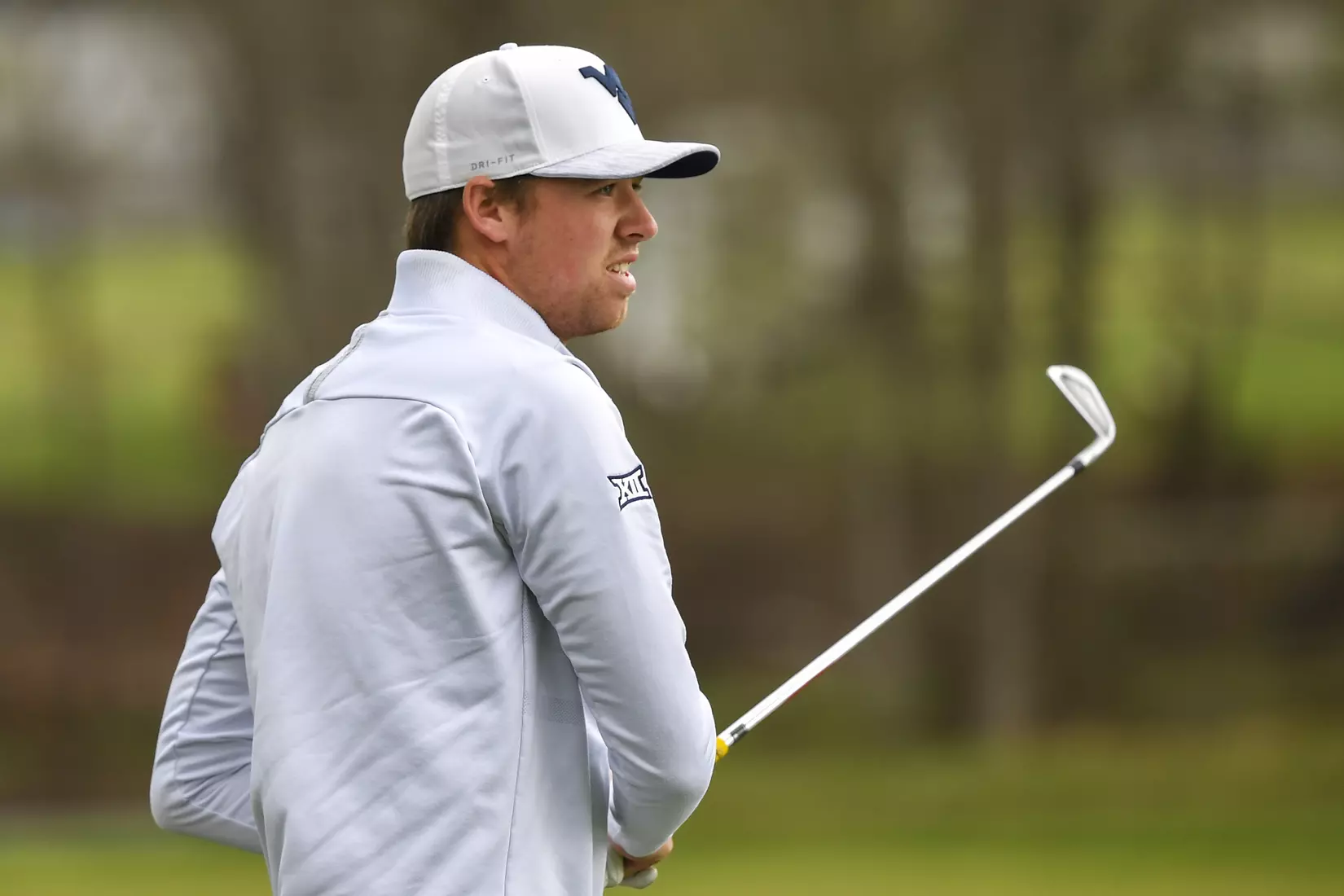 Trent Tipton watches his tee shot on hole four.