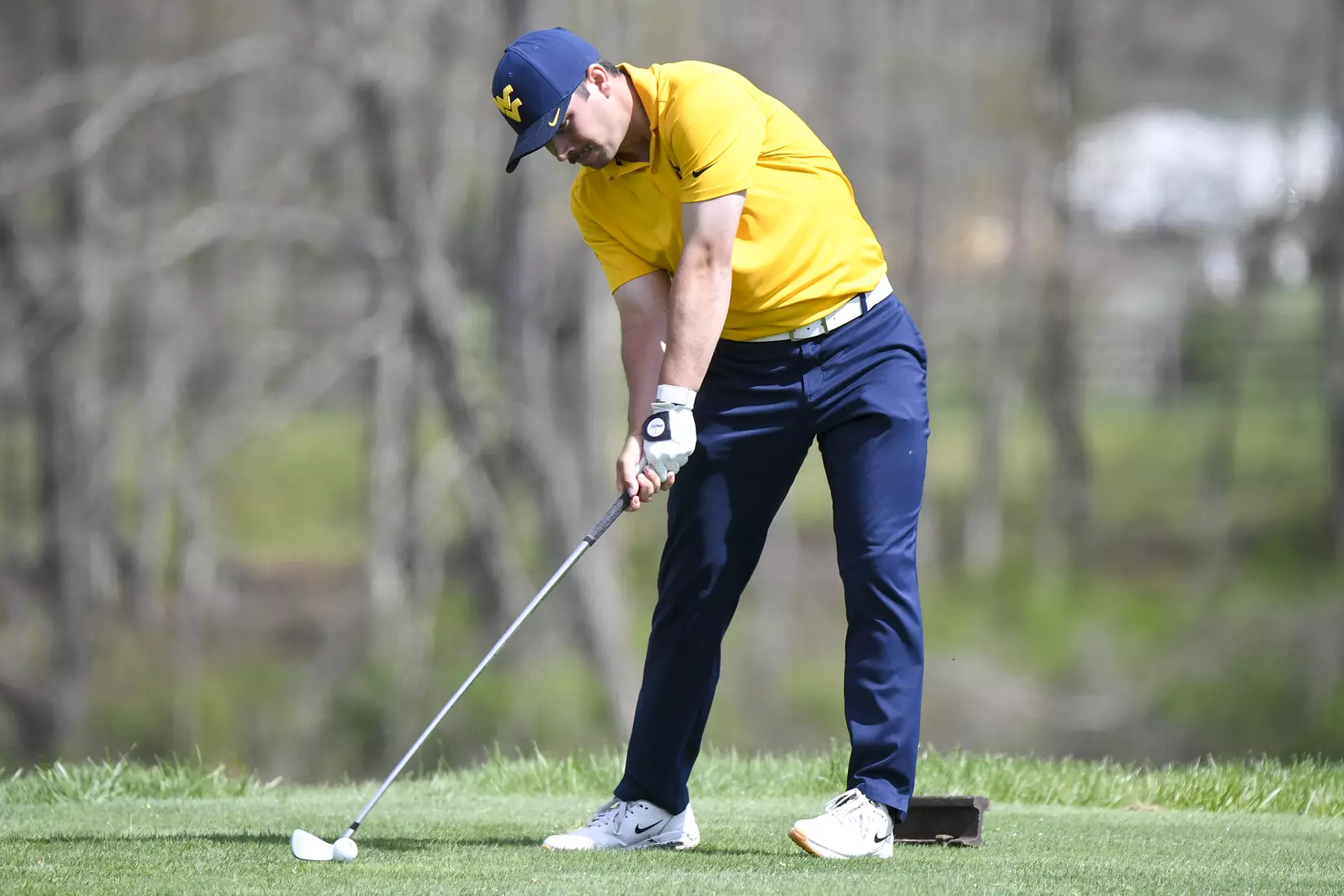 Etienne Papineau tees-off on the par-three fourth hole.