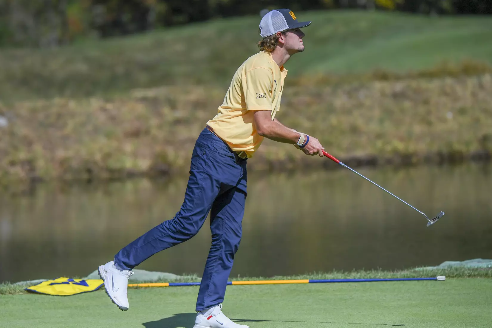 Logan Perkins reacts to a long birdie putt.