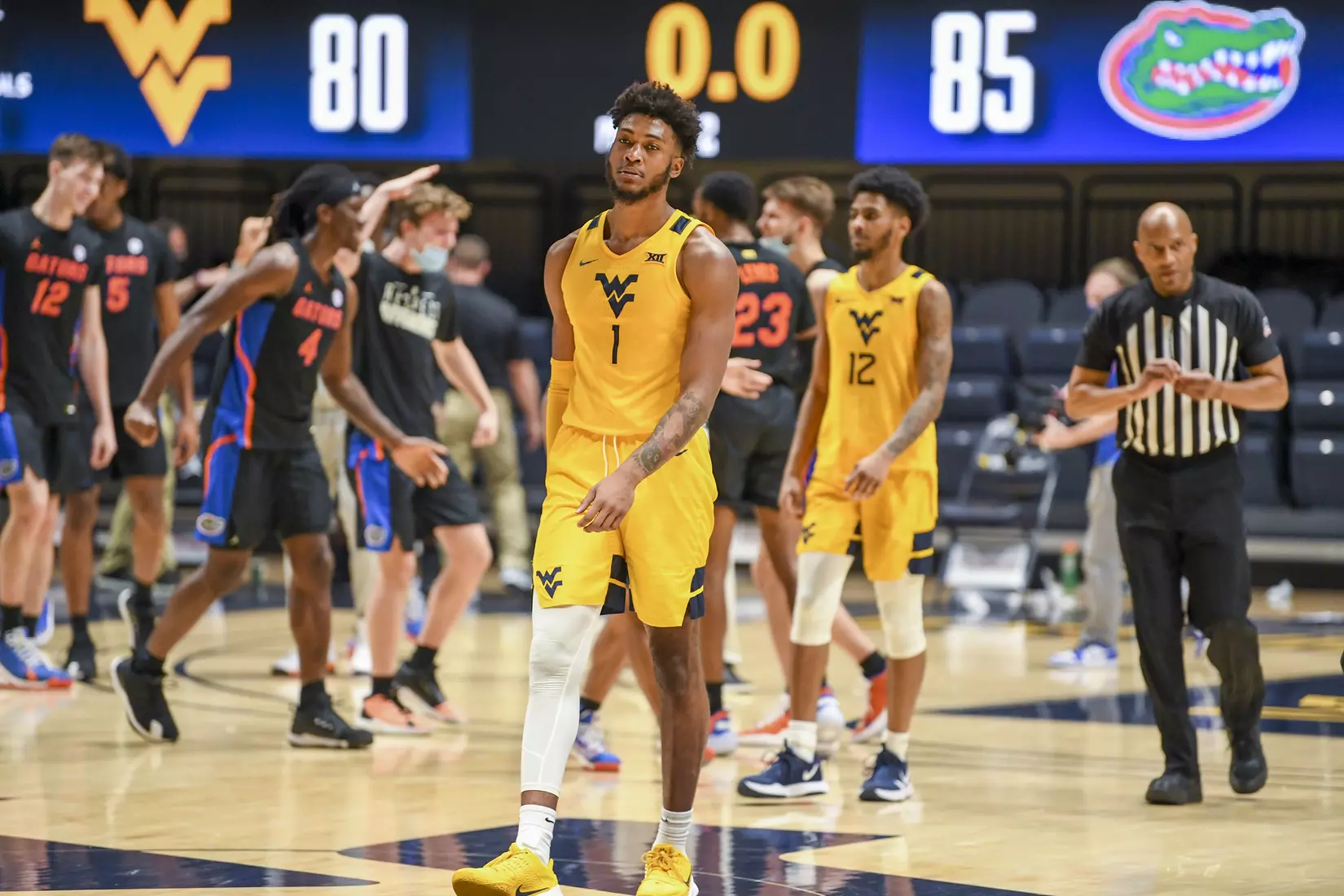 Derek Culver leaves the floor after the close loss to Florida Saturday.