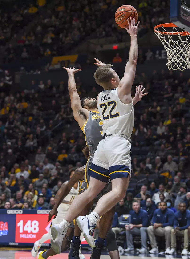 Sean McNeil scores the Mountaineers first points.
