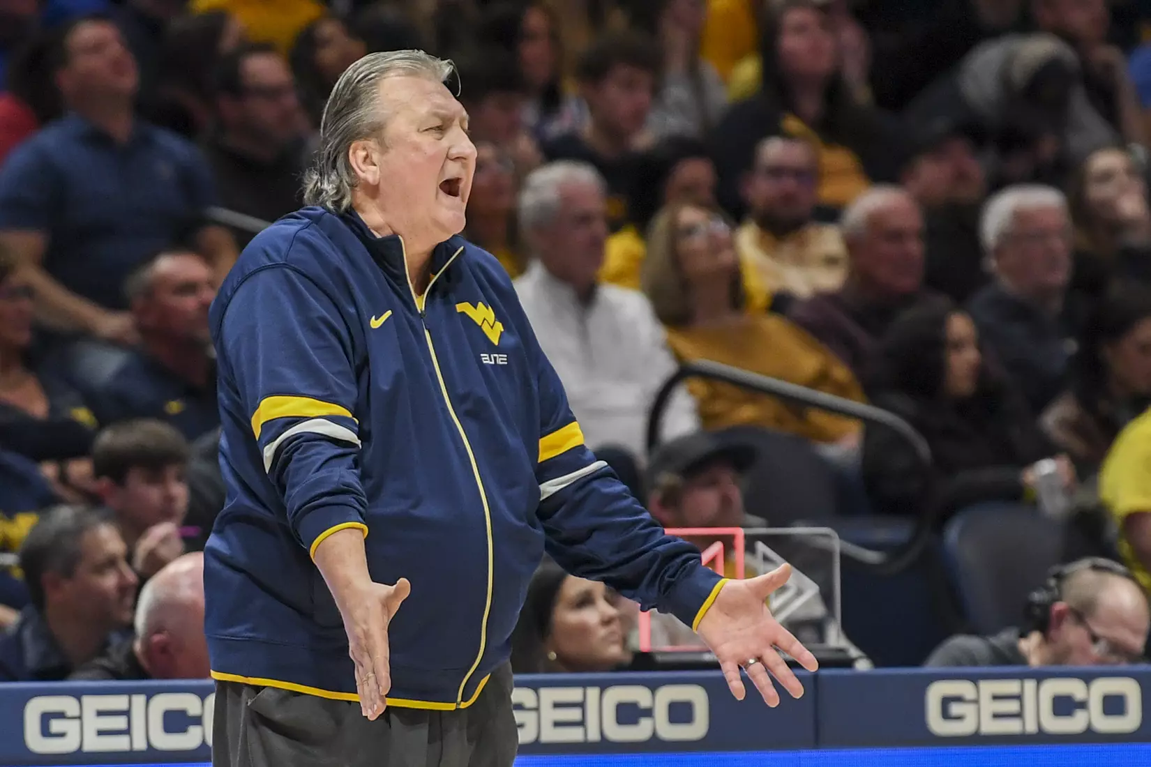 Bob Huggins questions a call.
