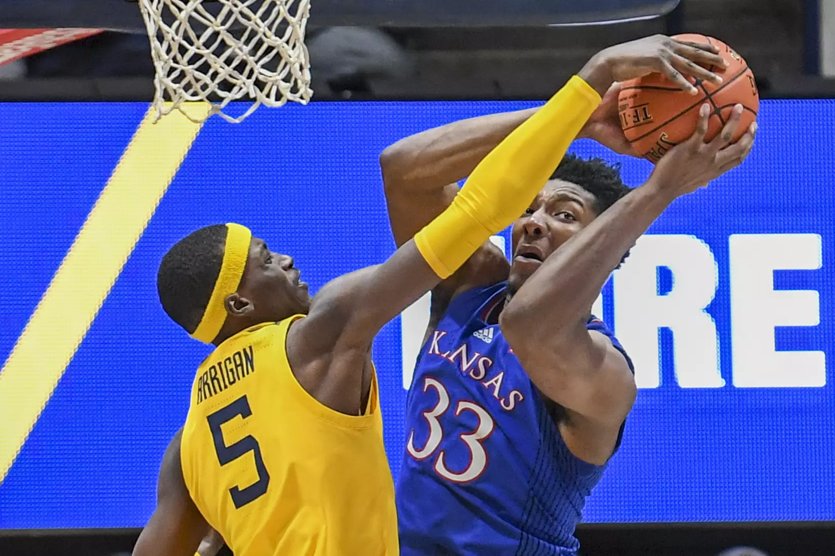 Dimon Carrigan blocks a shot.