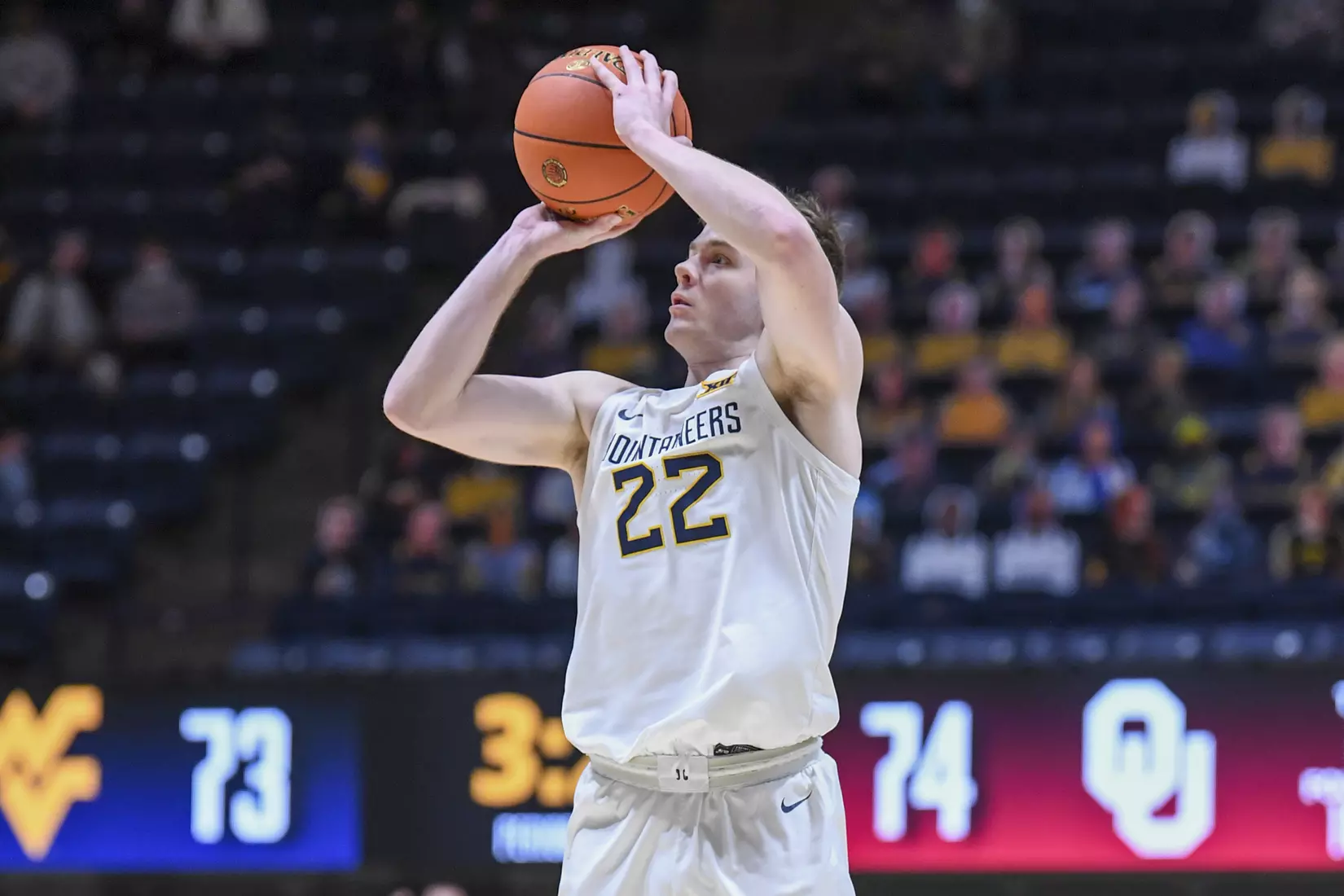 Sean McNeil shoots a three.