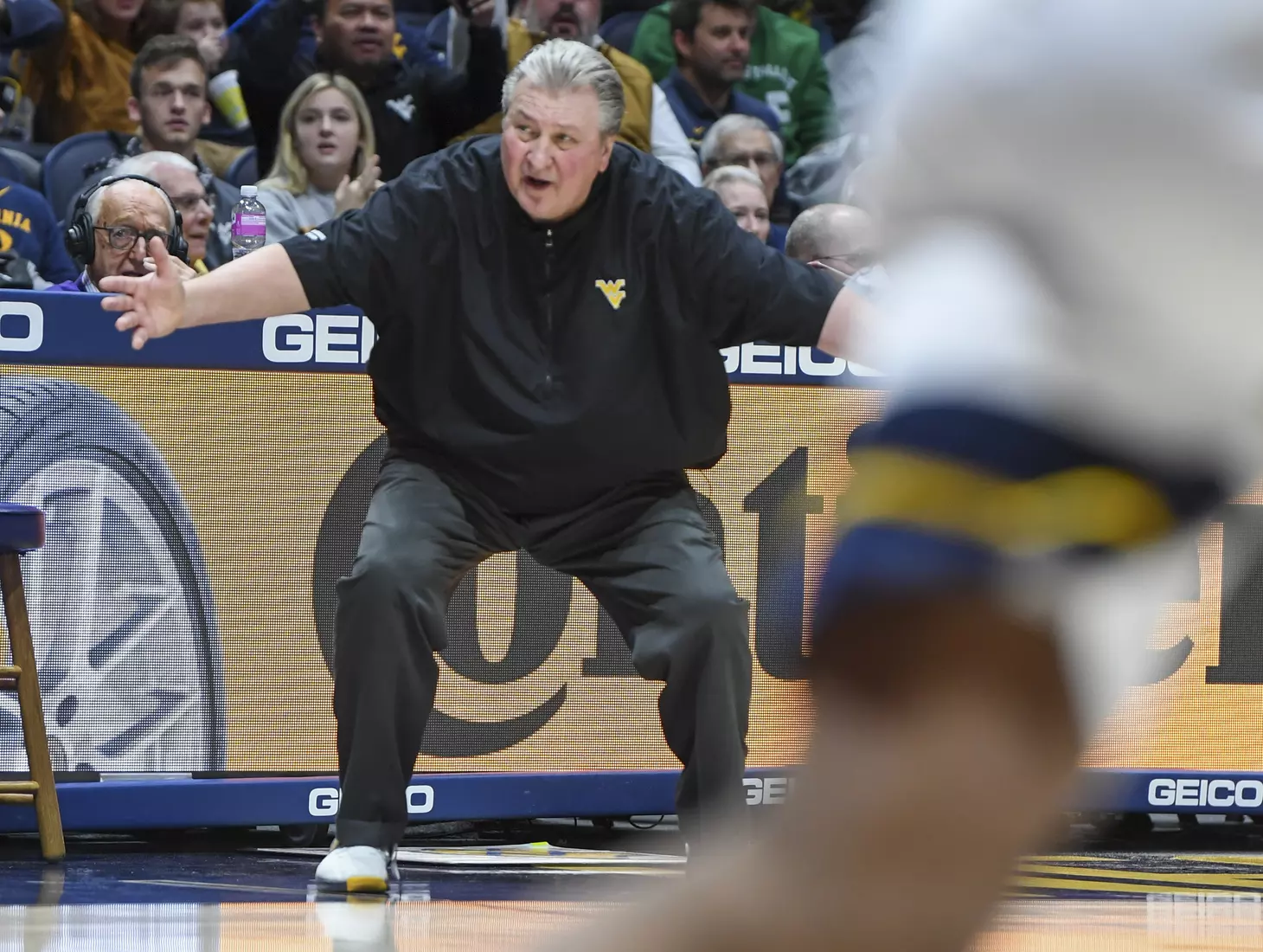 Bob Huggins looks for a foul call.