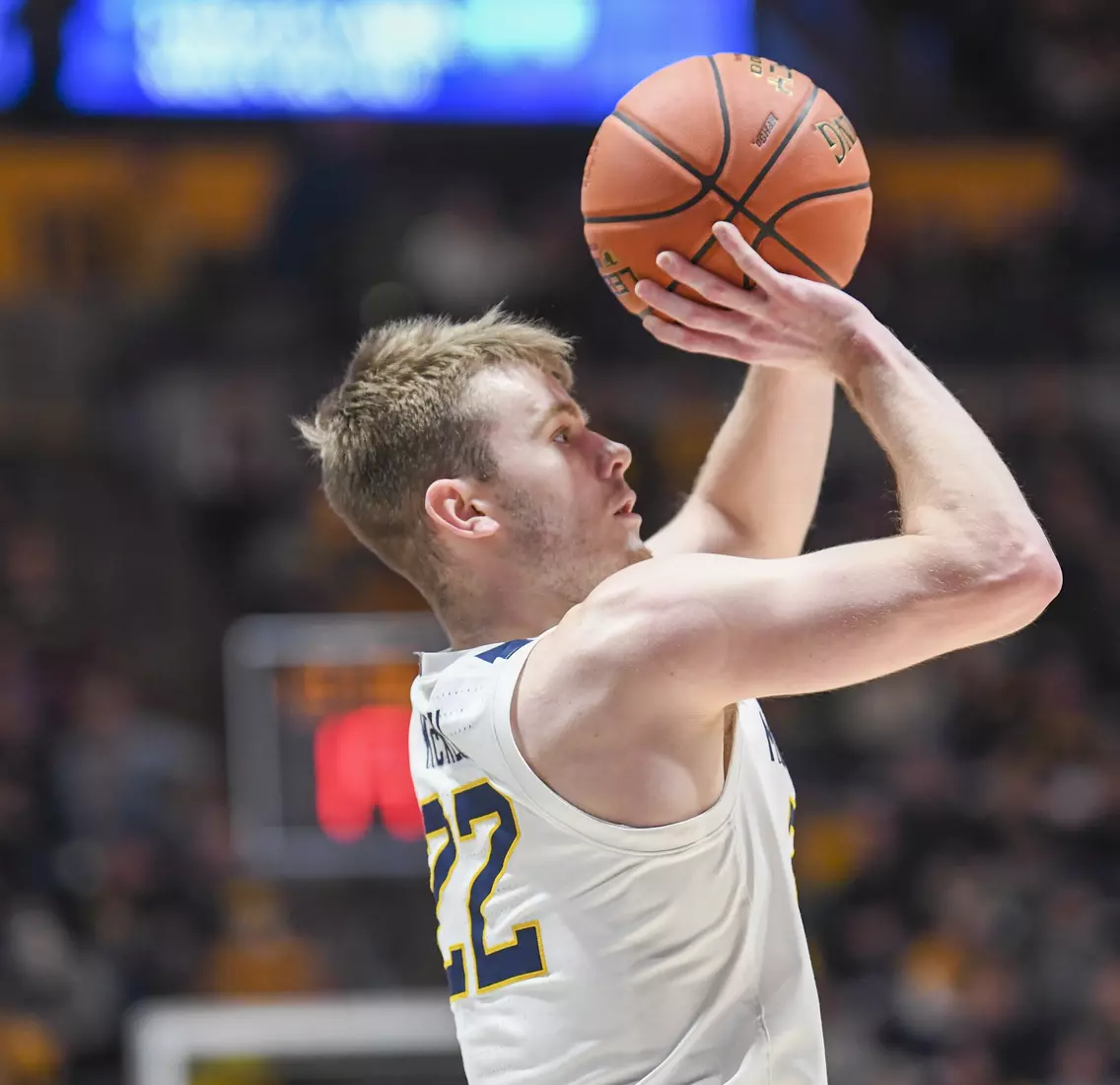 Sean McNeil eyes an early three-pointer.