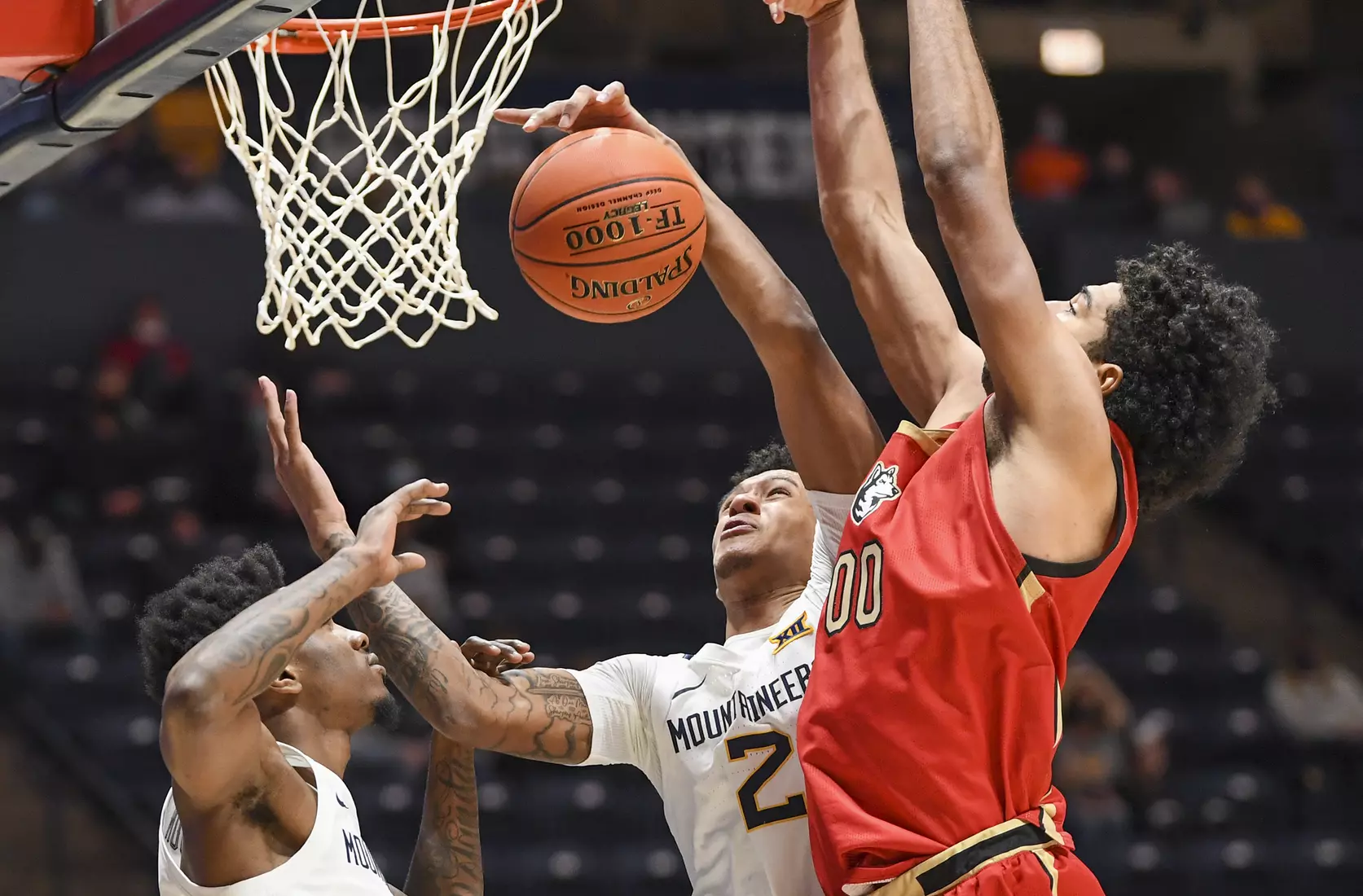 Jalen Bridges grabs a rebound.