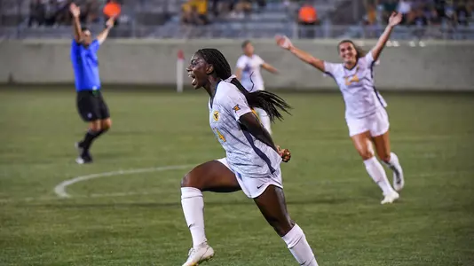 Nicole Payne celebrates her second goal of the match.