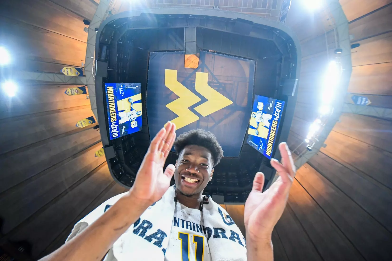Mohamed Wague celebrates the win over Morehead St.