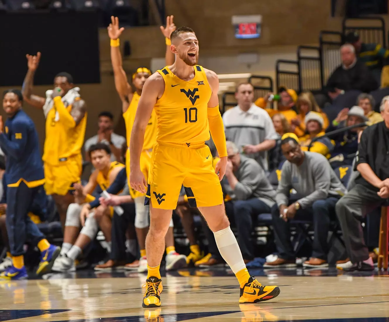 Erik Stevenson celebrates a three.