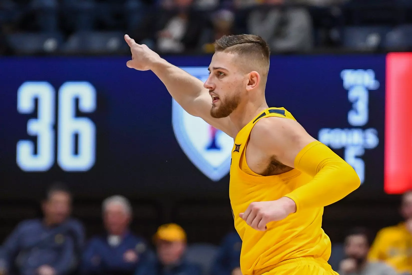 Erik Stevenson celebrates a three.