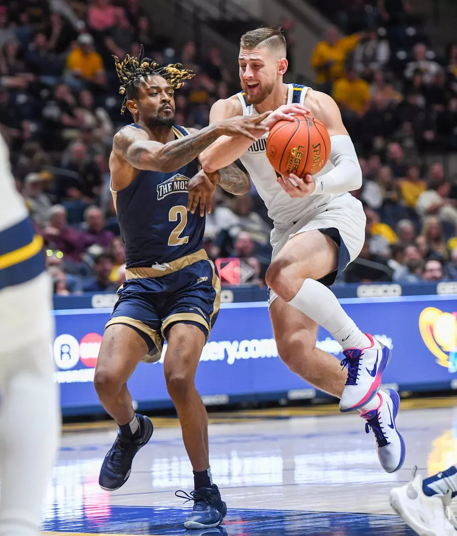 Erik Stevenson drives the lane.