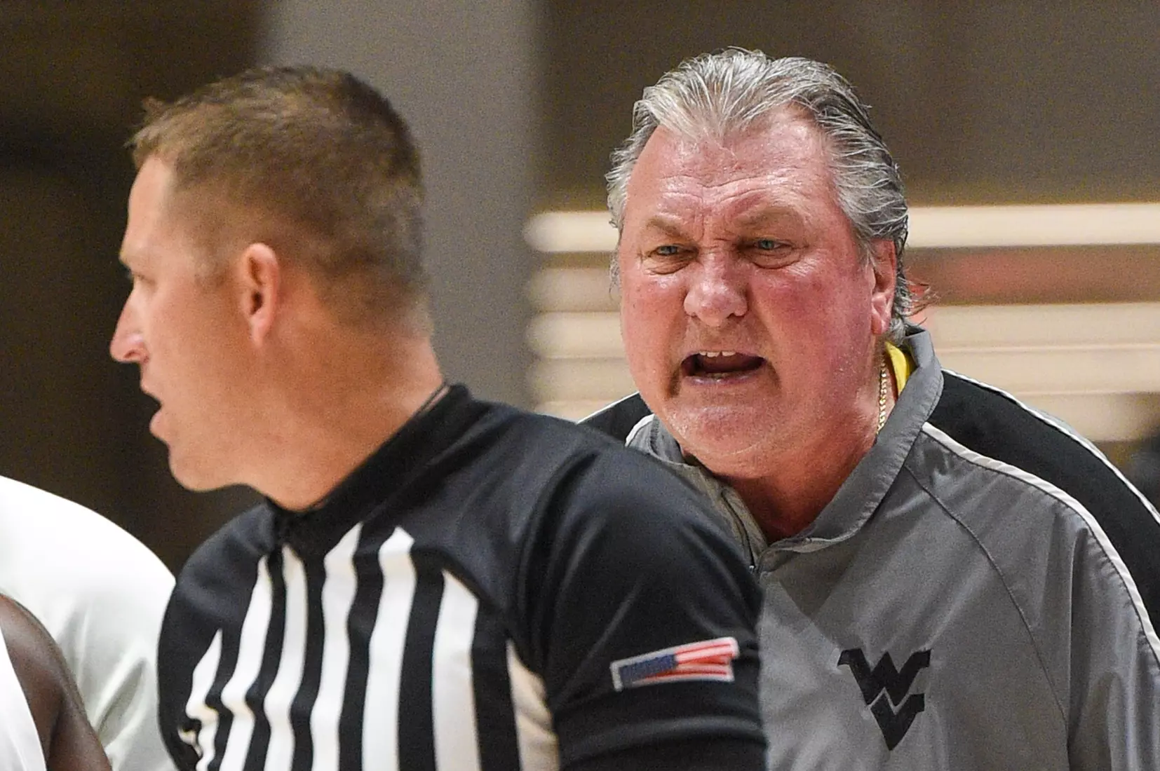 Bob Huggins argues a call.